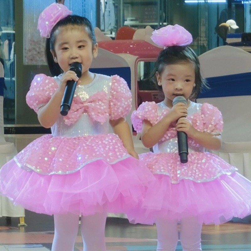 儿童演出服女童走秀亮片纱裙幼儿小可爱舞蹈表演服芭蕾公主连衣裙
