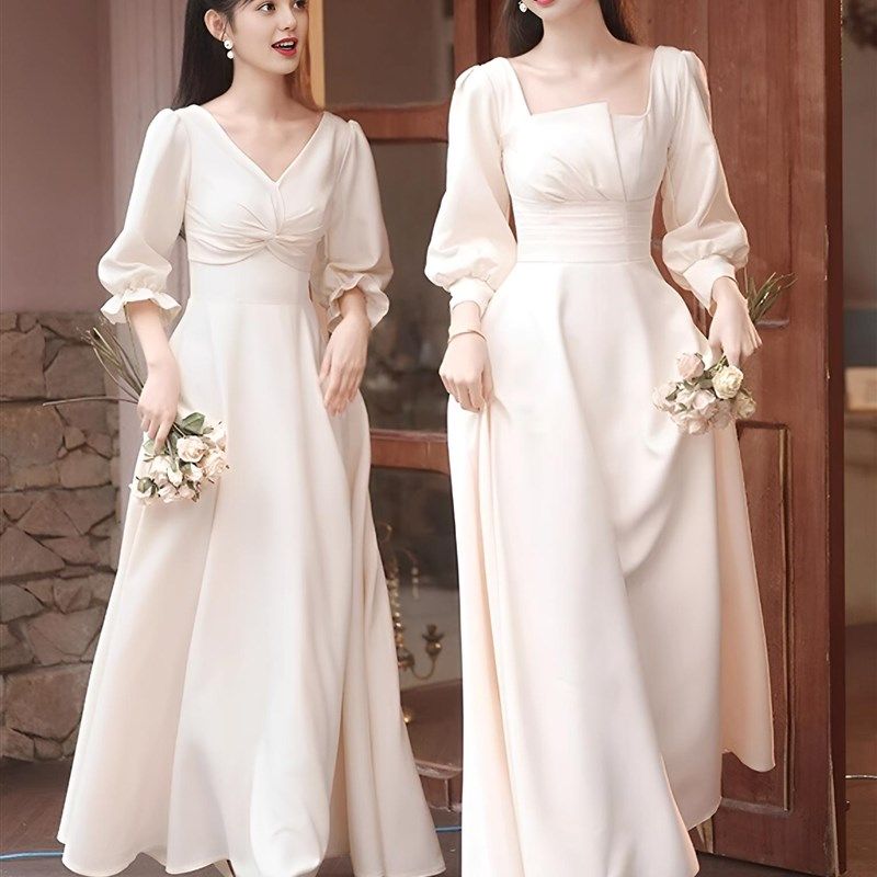 伴娘服女2024新款长款日常可穿姐妹团礼服宴会高级感领证登记秋冬