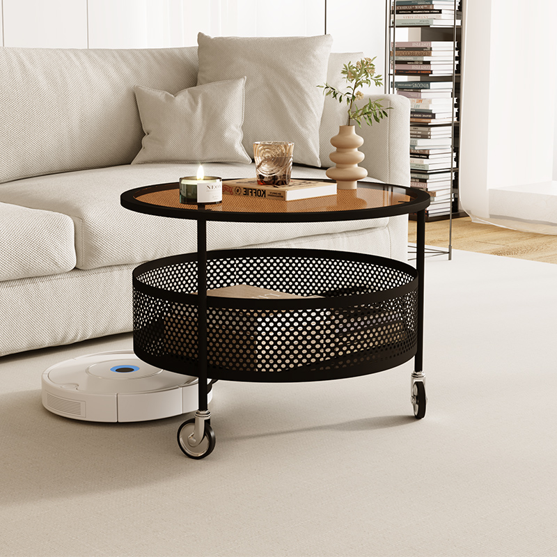 法式客厅网红可移动小茶几家用简易小型圆桌轻奢带轮沙发边几桌子