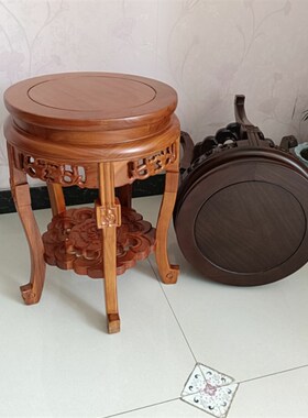 实木鱼缸架中式花架空调底座奇石工艺品矮架子大花瓶架木质置物架