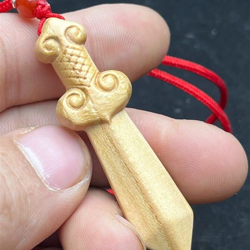 桃木剑随身钥匙扣桃木挂件平安木雕饰品项链吊坠原木色无漆精工