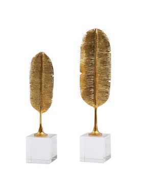 意式轻奢金属芭蕉叶摆件装饰品办公室书房书柜水晶工艺品摆设摆件