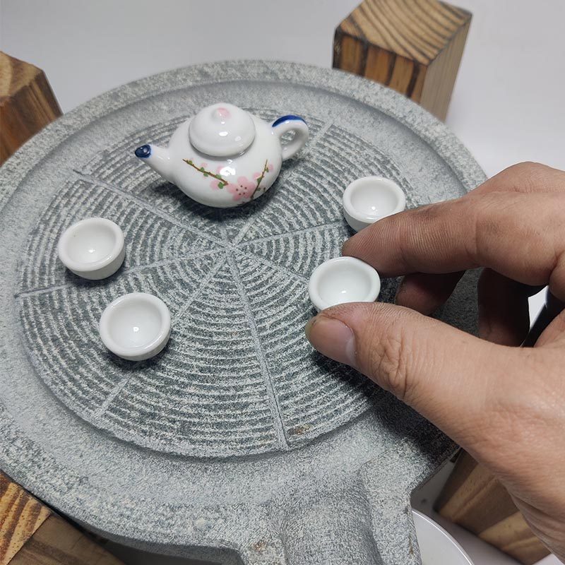 天然复古石磨茶盘家用简约排水式茶托石磨储水式干泡茶台功夫茶具