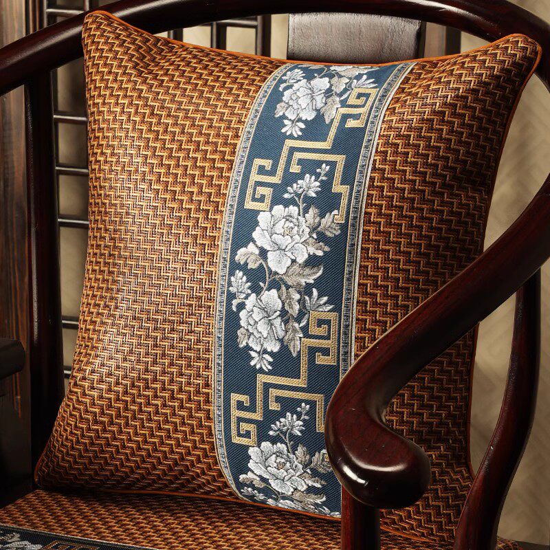 中式沙发抱枕夏季客厅凉席腰枕家用藤席靠枕套中国风靠背靠垫含芯