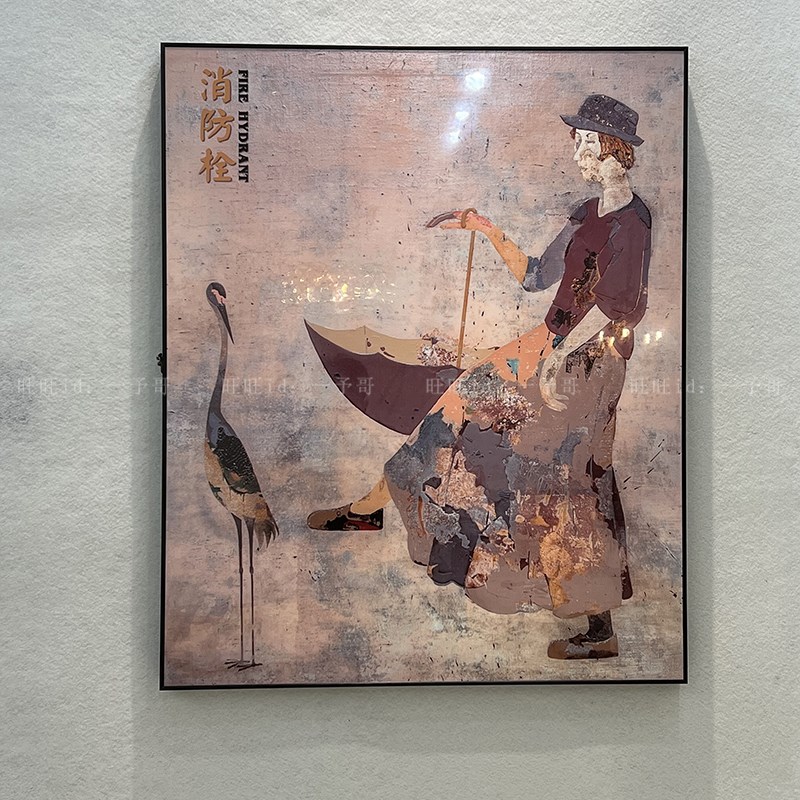铝合金晶瓷遮盖消防栓挂画复古装饰画遮挡电箱电表箱盒消火栓挂画图片