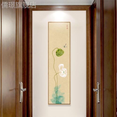 网红网红新中式过道玄关装饰画国茶室入户画荷花兰花挂画廊走墙画