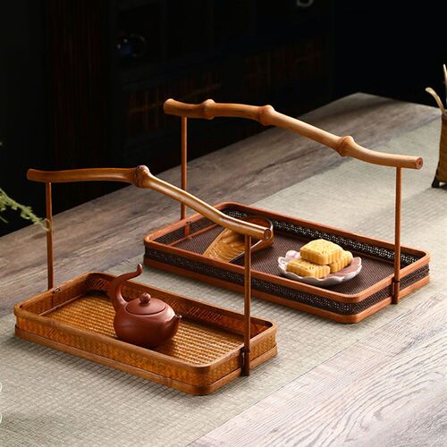 竹制品筇竹大漆提篮竹编手工篾编水果篮复古茶具收纳筐中式手提篮