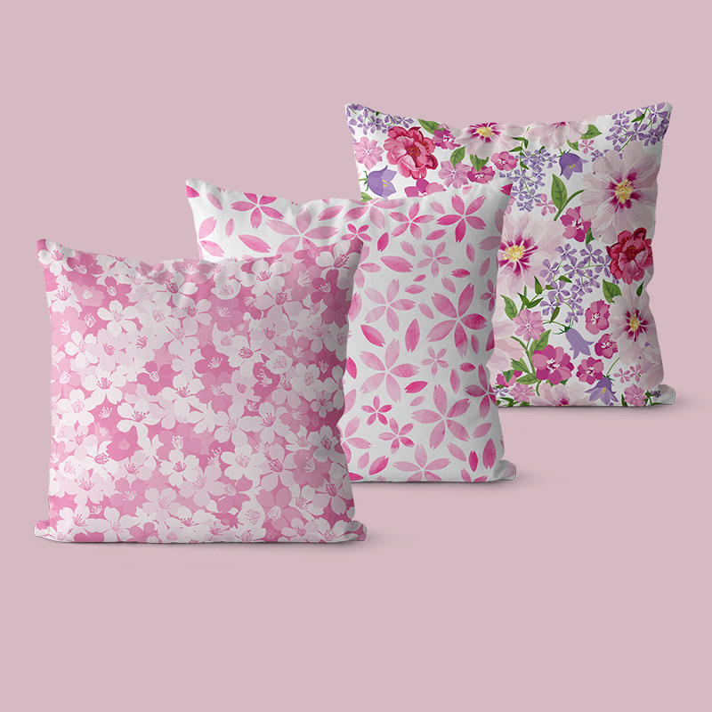 植物花卉抱枕粉红色沙发靠垫美式田园双面绒布靠背不含芯支持定制