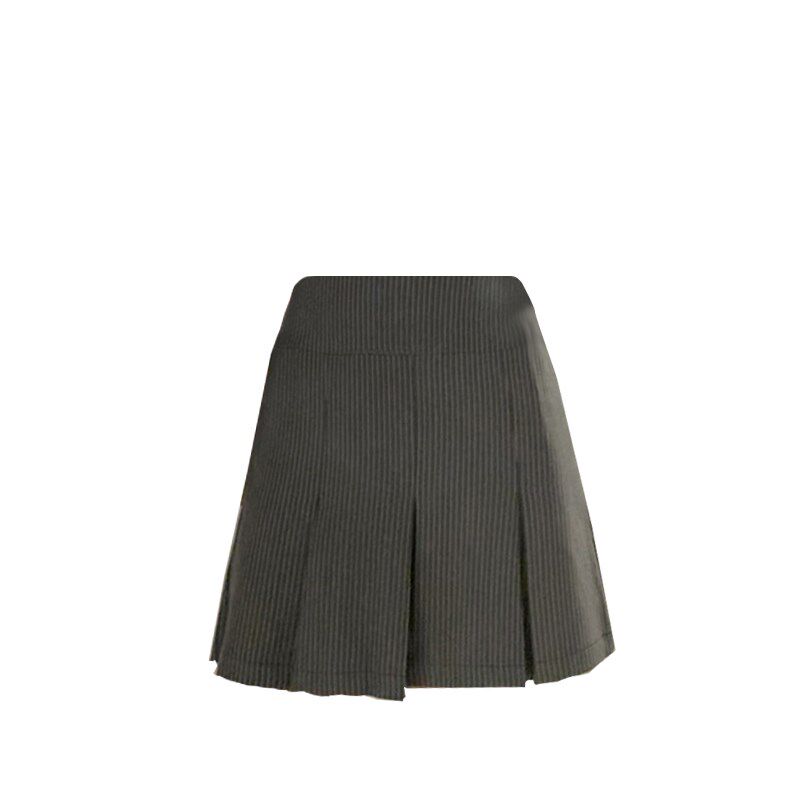 高腰条纹大码百褶裙女春秋学院风西装料防走光灰色显瘦a字半身裙