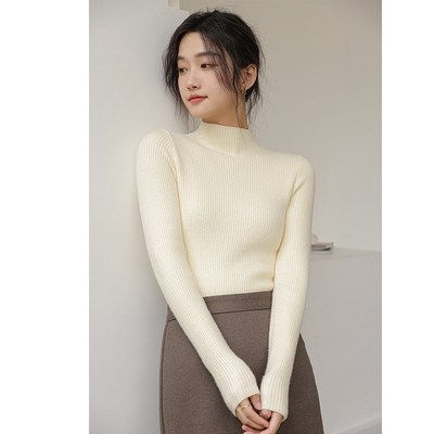 一体绒半高领毛衣女秋冬加绒加厚内搭长袖保暖黑色打底针织衫上衣