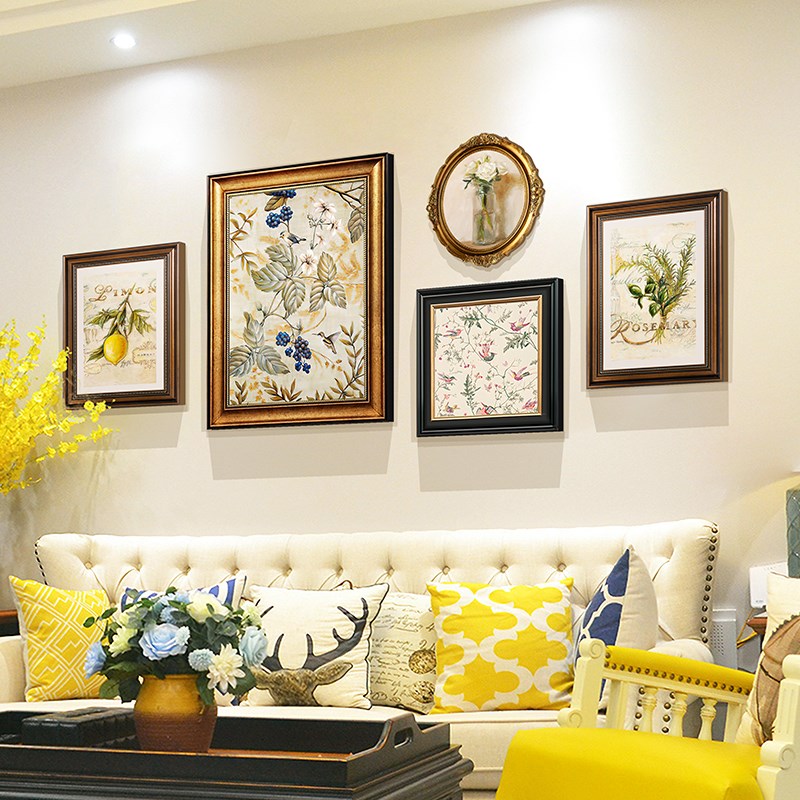 法式客厅挂画复古田园风植物装饰画沙发背景墙壁画美式花鸟油画图片