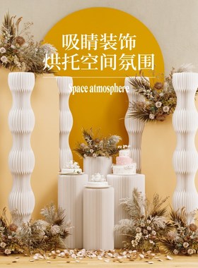 十八纸装饰摆件展会商场橱窗艺术陈列道具布置落地罗马柱高大摆设