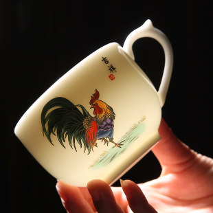 新鸡缸杯主人杯茶杯单杯羊脂玉瓷个人品茗杯杯垫单个咖啡杯花茶杯