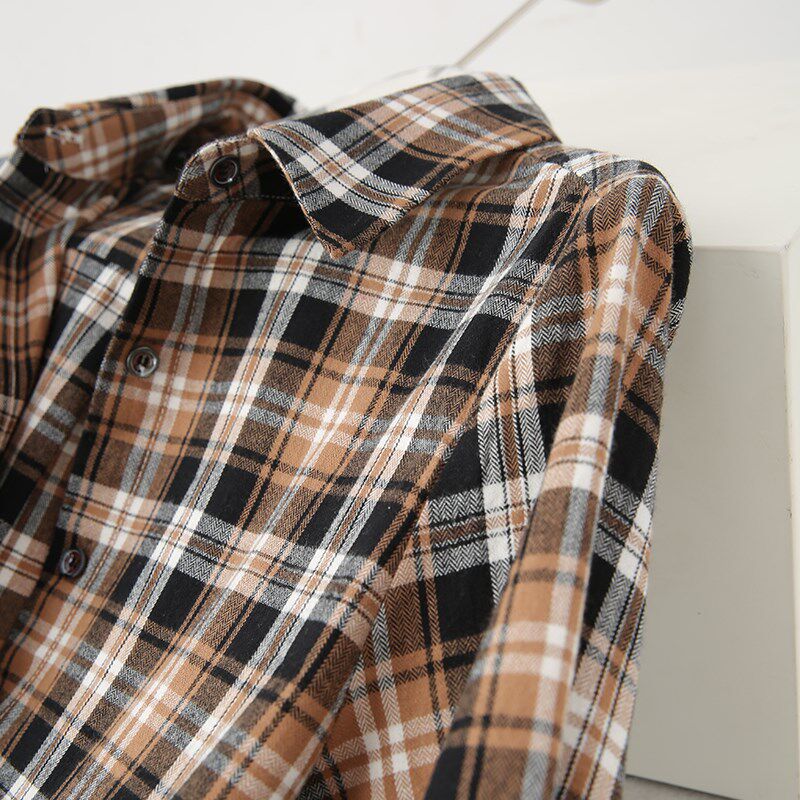 纯棉格子衬衫女款春秋新款小个子英伦风宽松小众百搭显瘦长袖上衣