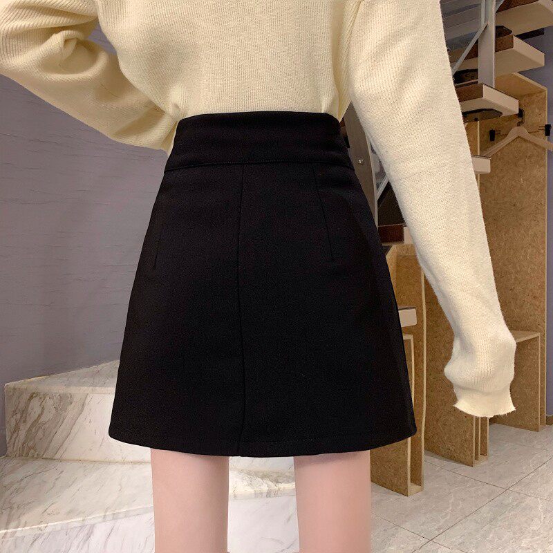 毛呢高腰a字半身裙女秋冬大码胖mm短裙遮胯设计感小个子包臀裙子