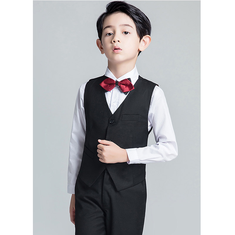 夏季薄款儿童西装马甲套装钢琴演出服主持人比赛花童男童表演礼服