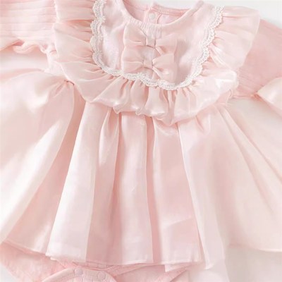 满月婴儿衣服春秋装百天女宝宝甜美轻奢宫廷公主裙一周岁生日礼服