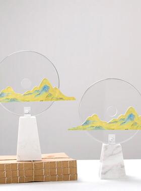 新中式小平安玉扣摆件千里江山客厅玄关酒店样板间轻奢桌面装饰品