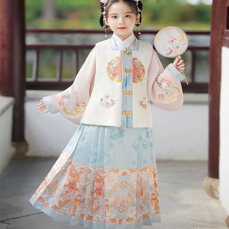 女童汉服明制套装马面古装儿童新中式国风古马甲三件套秋季新款