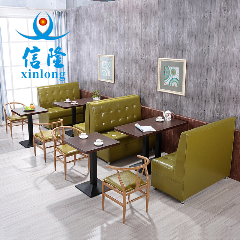 铁艺仿实木椅简约咖啡西餐厅奶茶甜品小吃店双人卡座沙发桌椅组合