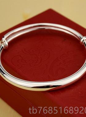 高档纯银光面拉扣女手镯 情99手9男款韩版百搭银镯子森系侣简约银