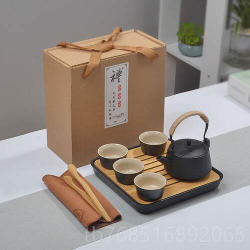 高档大型用套茶具套家陶瓷全一壶两杯黑陶全宿舍把手壶小茶盘茶几