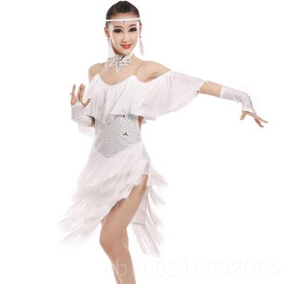 高档童专儿业拉丁舞表服拉新款女童亮钻流苏拉丁舞裙少儿丁比演赛