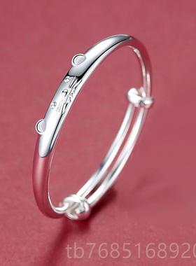 高档猪宝宝足银999肖纯银手镯子婴儿童孩女小满月礼银饰男品周岁