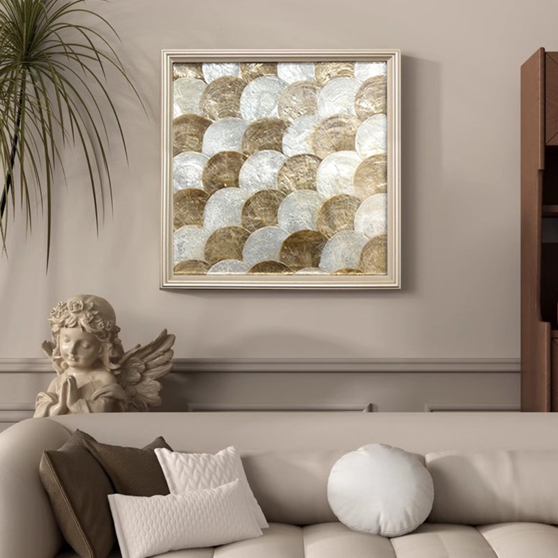 美式玄关装饰画贝壳实物立体手工客厅背景墙挂画高级感小众轻奢壁图片
