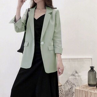 2023夏季新款大码女装薄款七分袖小西装胖mm宽松单层西服显瘦外套