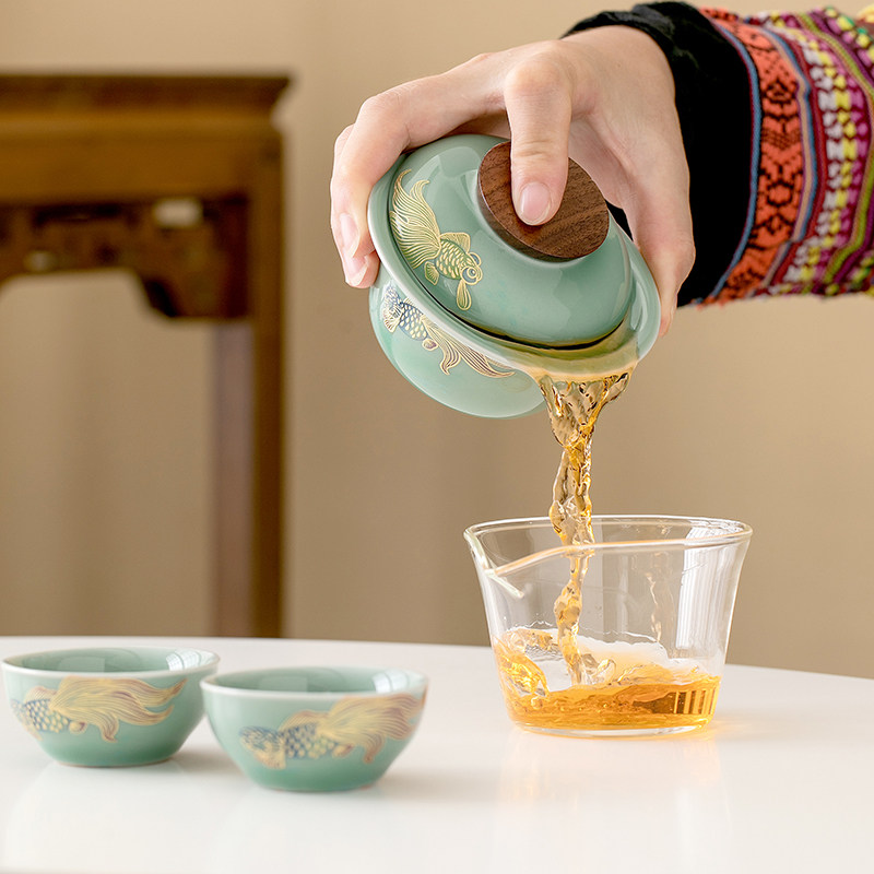 户外功夫旅行茶具陶瓷快客杯小套装出差旅游露营便携包式盖碗茶杯