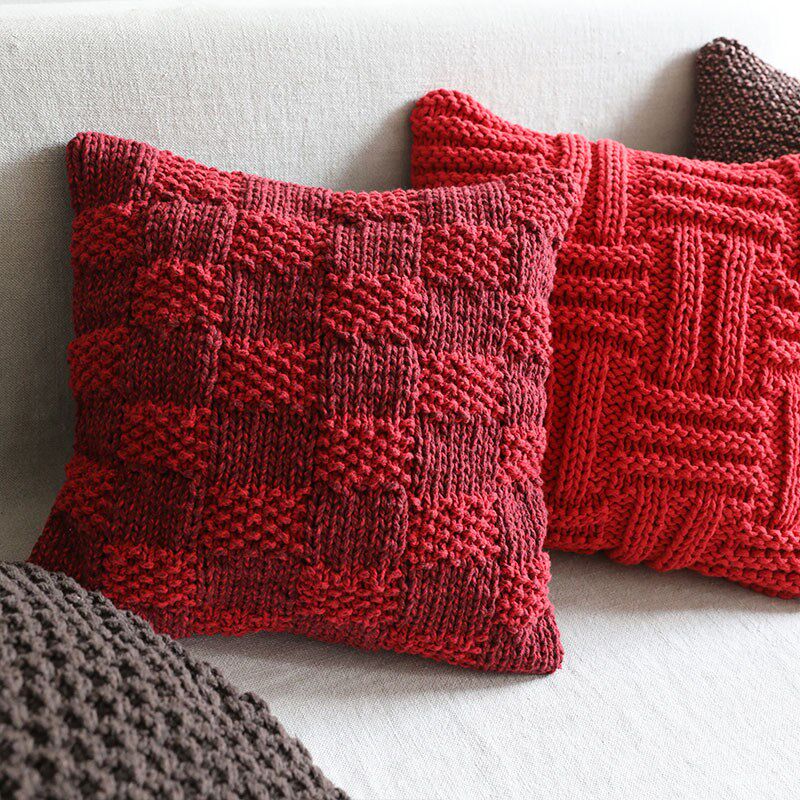 弋采可定制手工编织方格红色渐变侘寂风沙发大靠垫抱枕方枕腰枕套