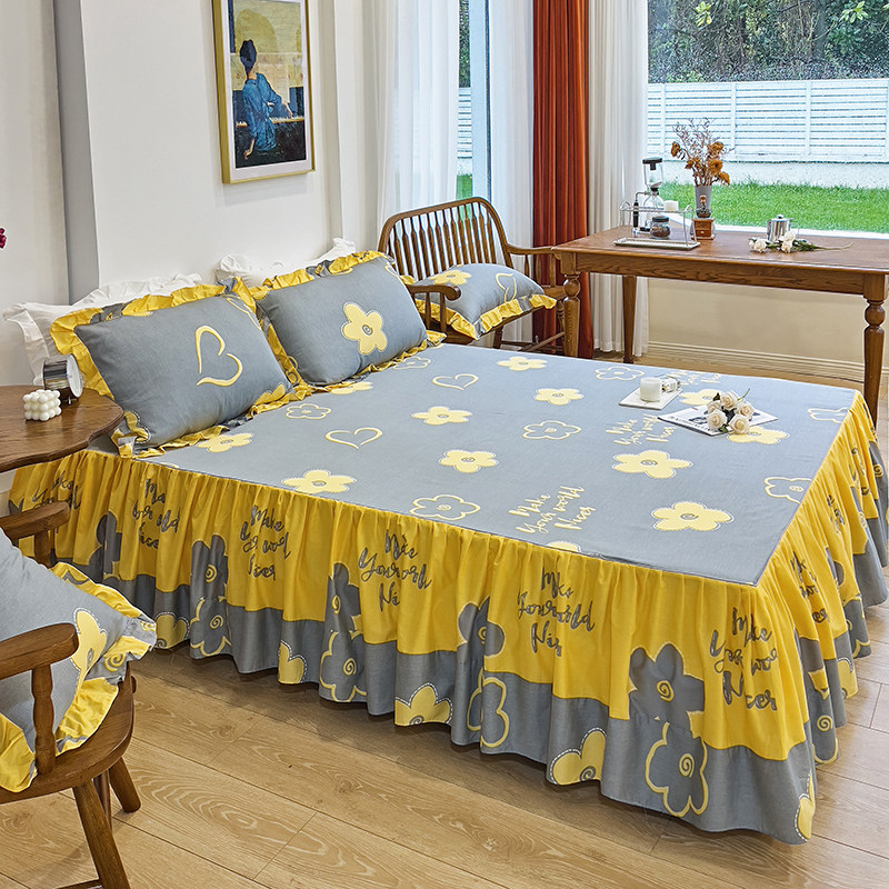 纯棉单件床裙式床罩全棉床盖1.8米1.5m床单裙防滑保护套荷叶边,床上用品,床裙,淘宝优惠券,粉丝福利购,淘宝优惠卷