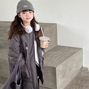 儿童中长款羽绒服女款冬季女童长款加绒外套秋冬男童轻薄冬装棉衣