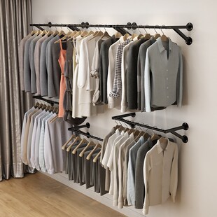 衣帽间架子上墙铁艺悬挂式金属衣柜壁挂式衣架开放简易卧室收纳架