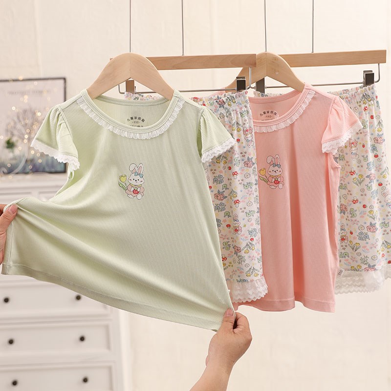 女童睡衣夏季短袖短裤舒适薄款中大童可爱公主风儿童家居服套装
