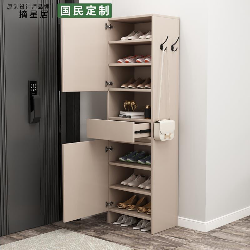 实木迷你玄关鞋柜 ENF级松木家用窄尺寸可调层板单门鞋柜