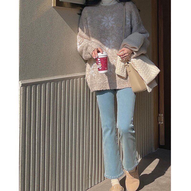 梨形身材浅色微喇牛仔裤女夏薄款大码高腰微胖显瘦复古毛边九分裤