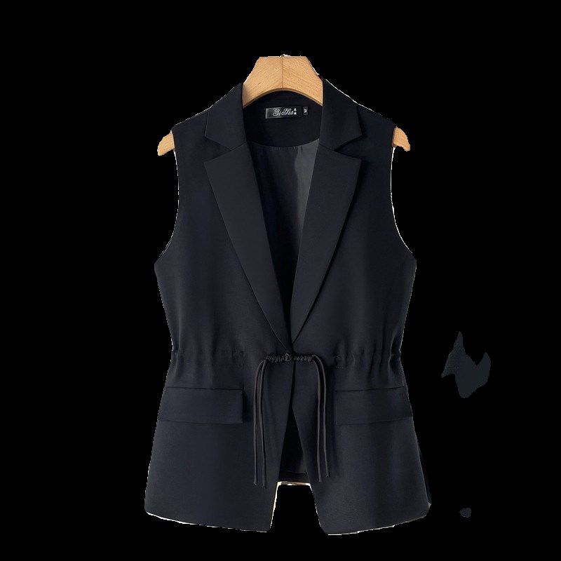 2024春百搭盘扣西装马甲无袖修身显瘦收腰黑色薄款马夹外套女开衫