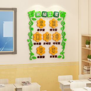 每周班级之星评比栏墙贴画3d立体小学教室黑板报布置装饰文化建设