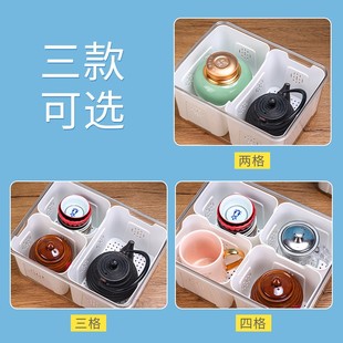 盖碗茶酒水杯收纳盒大号手提分格密封塑料便携透明防尘加盖储物箱