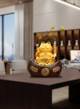 招财猫摆件自动招手元宝存钱罐店铺收银台办公室前台装饰开业礼物