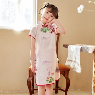 汉服女童2022新款古风古筝演出服儿童高端唐装中国风夏季丝绸旗袍