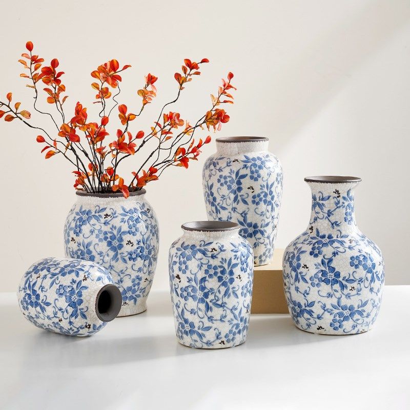 新中式景德镇冰裂青花瓷花瓶陶瓷大号水养摆件插干花器皿客厅复古,家居饰品,花瓶,淘宝优惠券,粉丝福利购,淘宝优惠卷