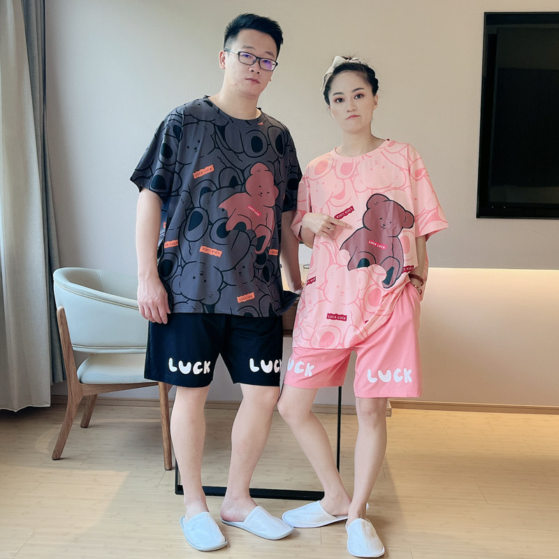 情侣睡衣女夏季纯棉短袖薄款男士可爱卡通网红大码夏天家居服套装
