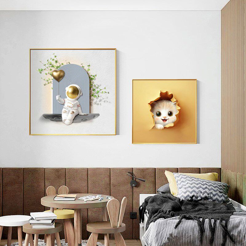 北欧风卡通宇航员卧室装饰画客厅沙发壁画儿童房床头挂画桌面摆画