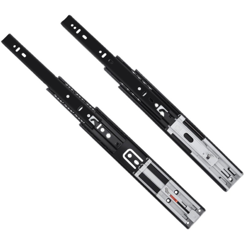 8寸超短轨道黑色缓冲滑轨三节阻尼导轨免装拉手反弹抽屉路轨200mm