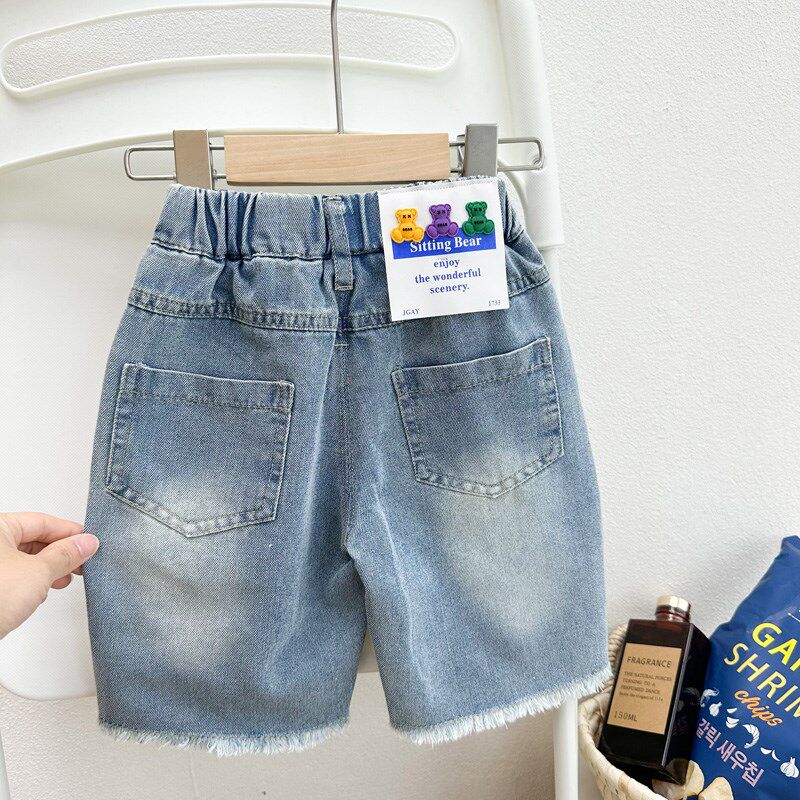 男童夏季牛仔短裤2023新款儿童薄款破洞五分裤小童中裤洋气软裤子