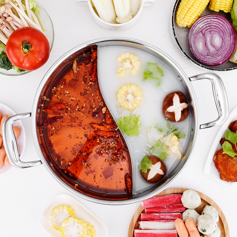 304不锈钢鸳鸯锅家用火锅盆商用 一体鸳鸯锅电磁炉专用4-6-8-10人