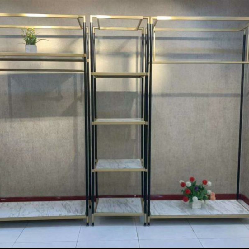 简约侧挂铁艺陈列架复古挂架落地架服装展示架衣架落地式服装架